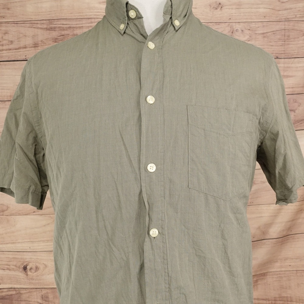 H&M L.O.G.G. Shirt Mens M Green Solid Short Sleeve Button-Up Regular Fit Casual